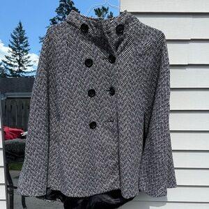 Women's Black and White Herringbone Cape